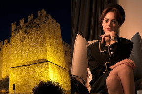 Collage di una foto del Castello dell'Imperatore e di un frame con Miriam Leone