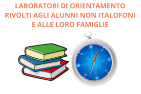 libri e bussola con il titolo del laboratorio di orientamento